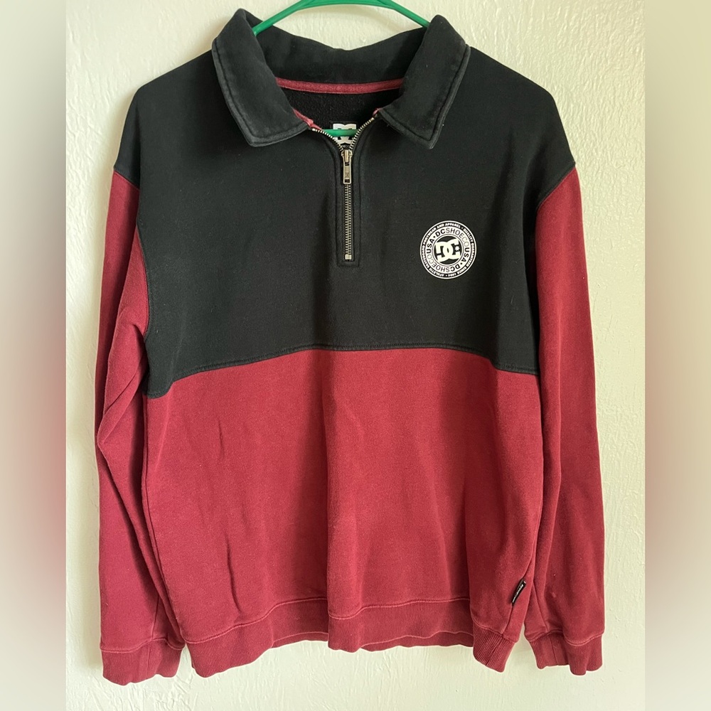 Men's Black and Red Half-Zip Sweater DC Shoes Medium